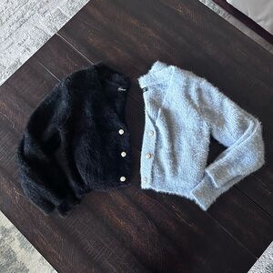 SHEIN Black and Blue Fuzzy Cardigan Set Bundle